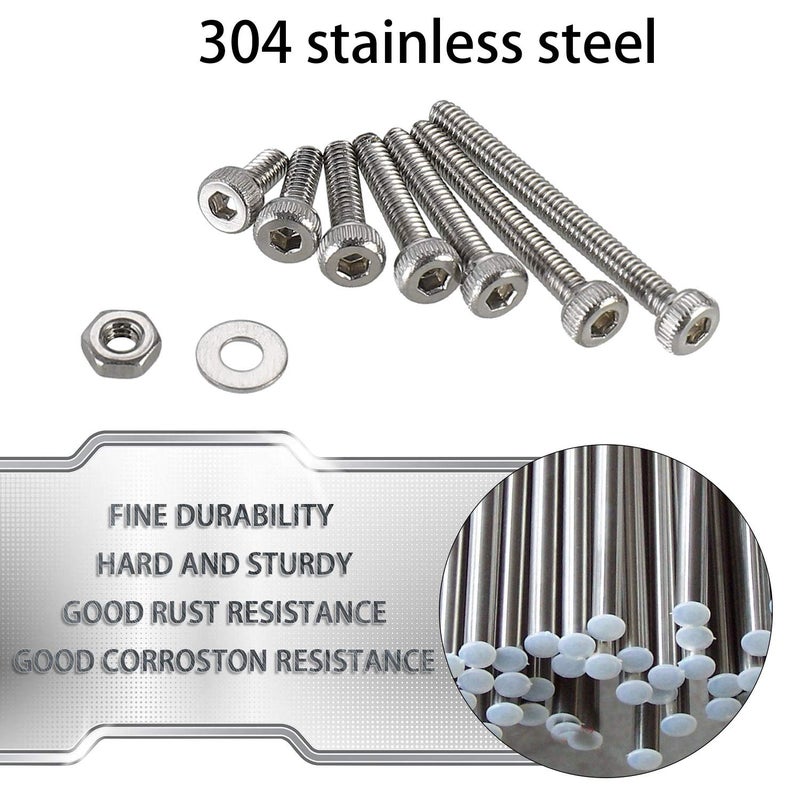 HanTof 410Pcs Tiny Hex Socket Head Cap Screws Bolts, 304 Stainless Steel M2 x 4/6/8/10/12/16/20mm, Micro Allen Head Machine Screws, Nuts and Washers Kit with Hex Wrench, Fully Threaded Pitch: 0.4mm - Image 3